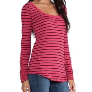 Free People Red Striped Embellished Long Sleeve Tee